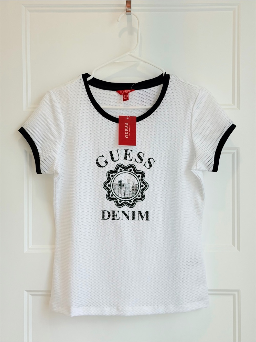 GUESS White Short-Sleeve Tee with Black Trim